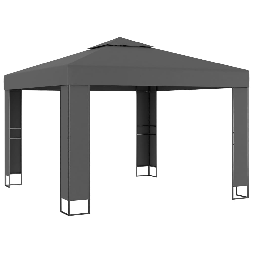 Antracitszürke dupla tetős pavilon led fényfüzérrel 3 x 3 m