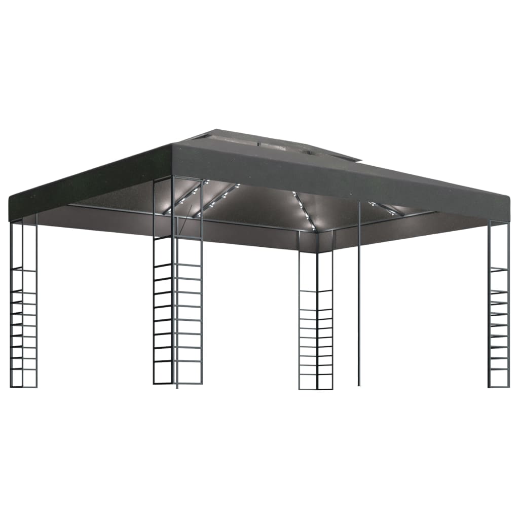 Antracitszürke pavilon led fényfüzérrel 3 x 4 m