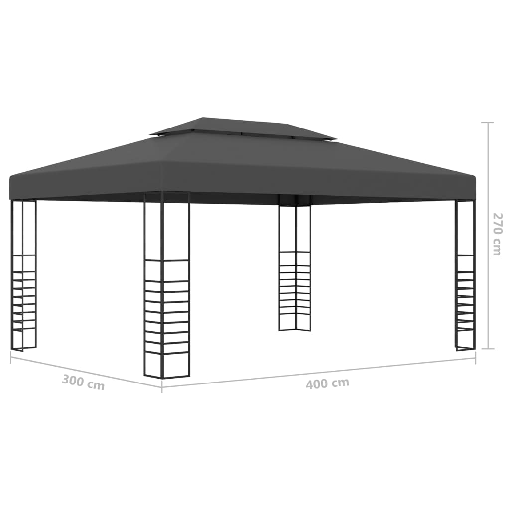 Antracitszürke pavilon led fényfüzérrel 3 x 4 m