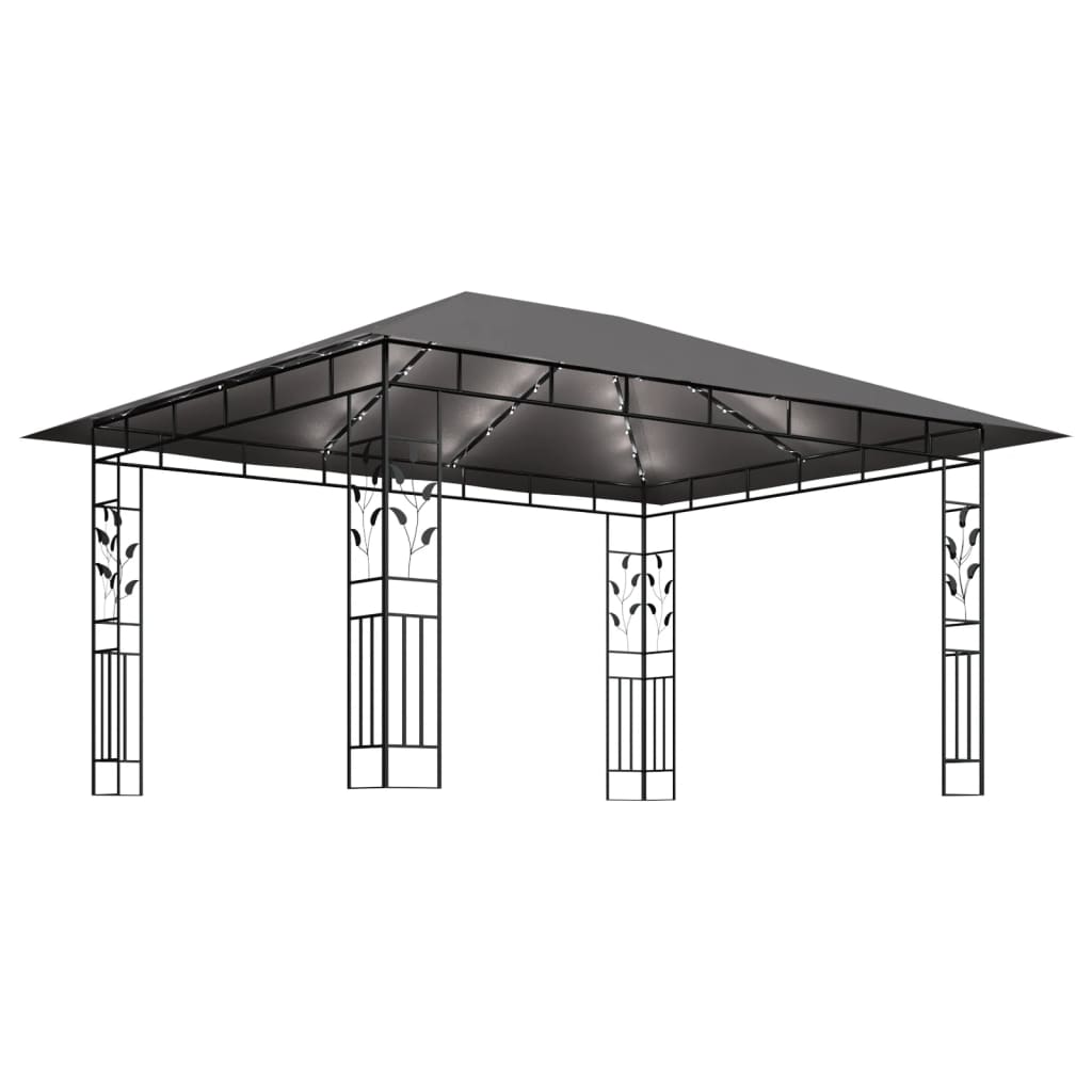 Antracit pavilon szúnyoghálóval/led fényfüzérrel 4 x 3 x 2,73 m