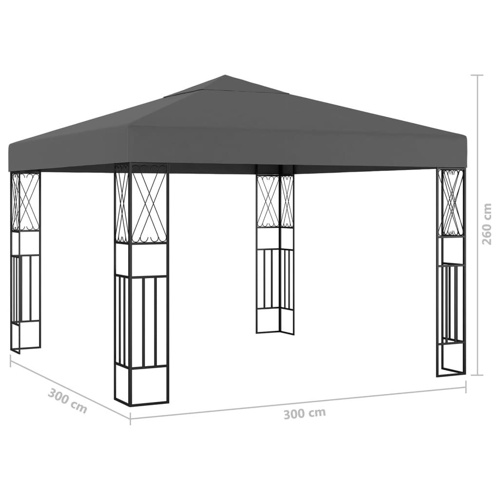 Antracitszürke szövet pavilon led fényfüzérrel 3 x 3 m