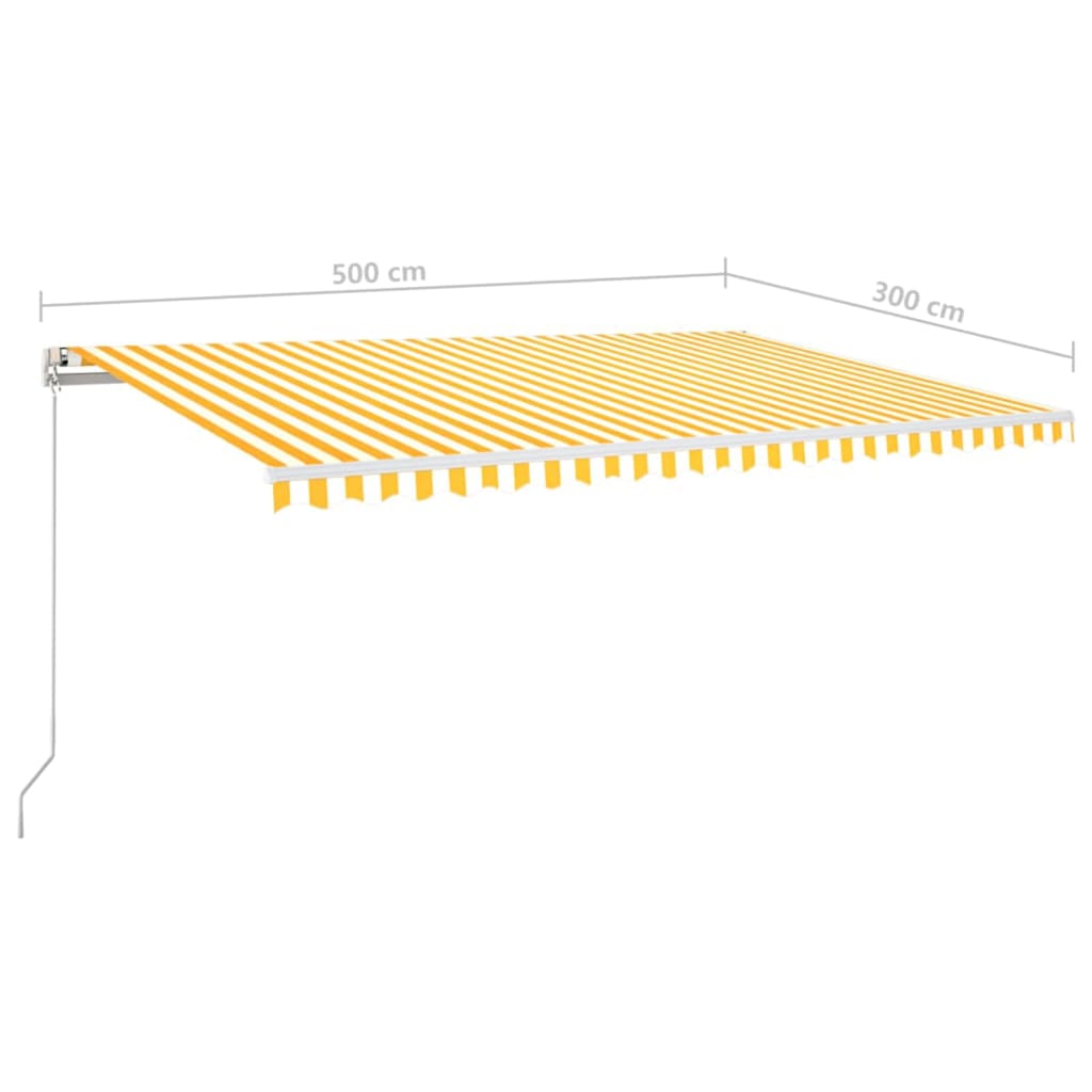 Sárga-fehér szélérzékelős és led-es napellenző 500 x 300 cm