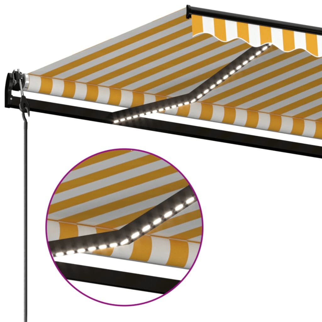 Sárga-fehér szélérzékelős és led-es napellenző 400x350 cm