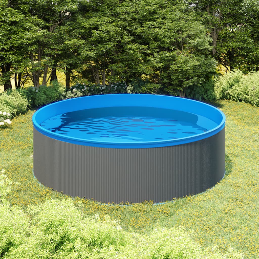 Szürke merülőmedence felfüggeszthető szkimmerrel és szivattyúval 350 x 90 cm