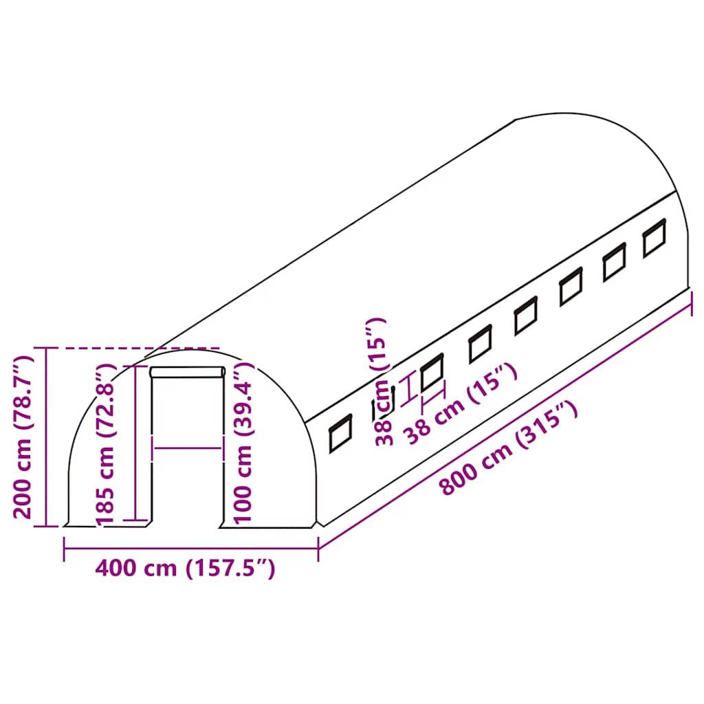 Zöld melegház pótponyva (32 m²) 400 x 800 x 200 cm