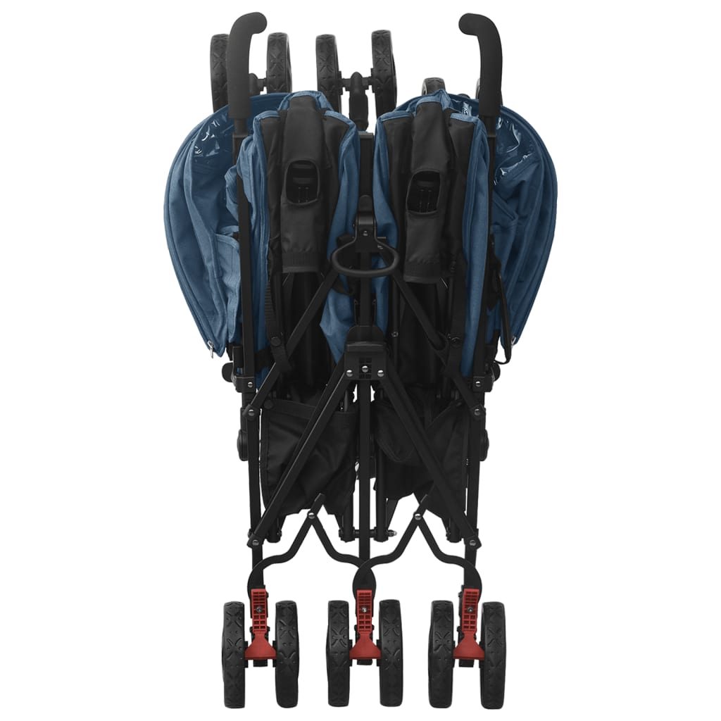 Tengerészkék színű acél ikerbabakocsi