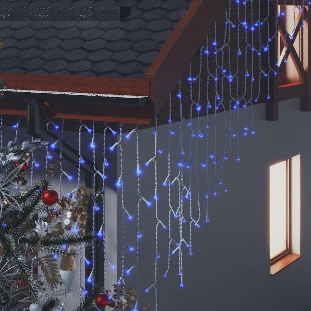 8 funkciós kék led-es jégcsapfényfüggöny 400 led-del 10 m