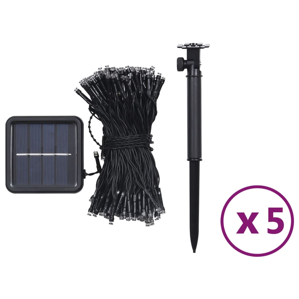 5 db 5x200 led-es színes bel-/kültéri napelemes fényfüzér