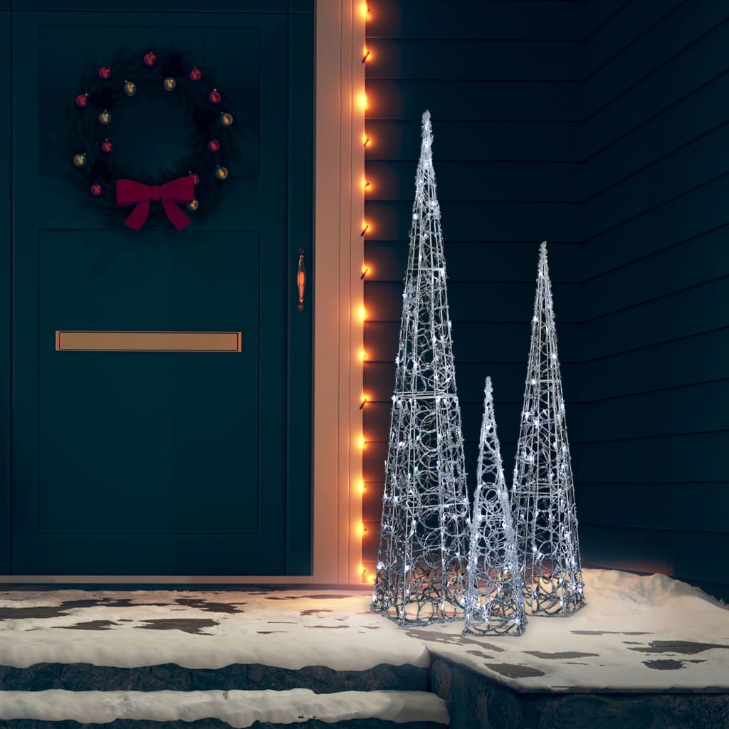 Hideg fehér fényű led-es akril díszfénykúpszett 60/90/120 cm