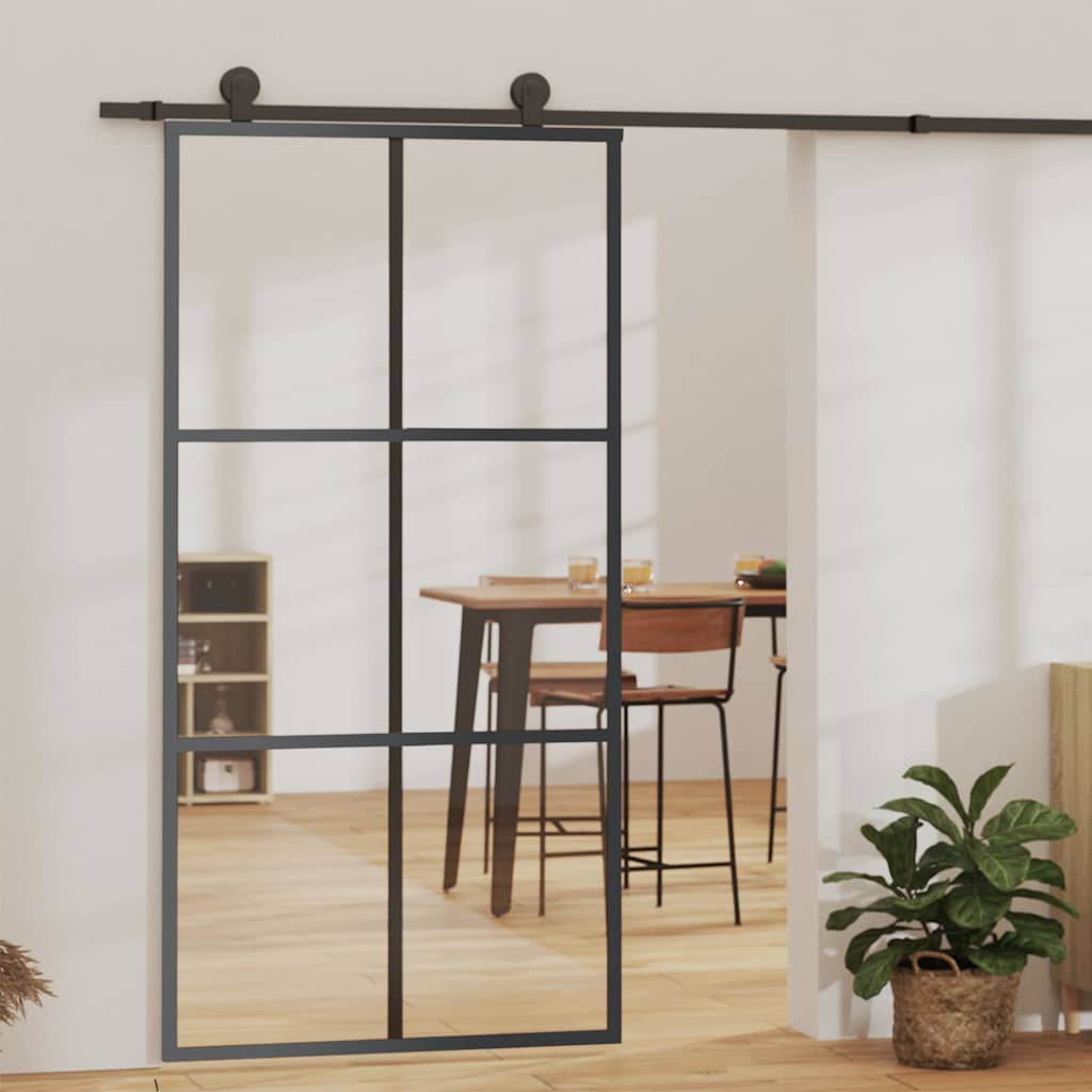 Fekete esg üveg és alumínium tolóajtó 102 x 205 cm