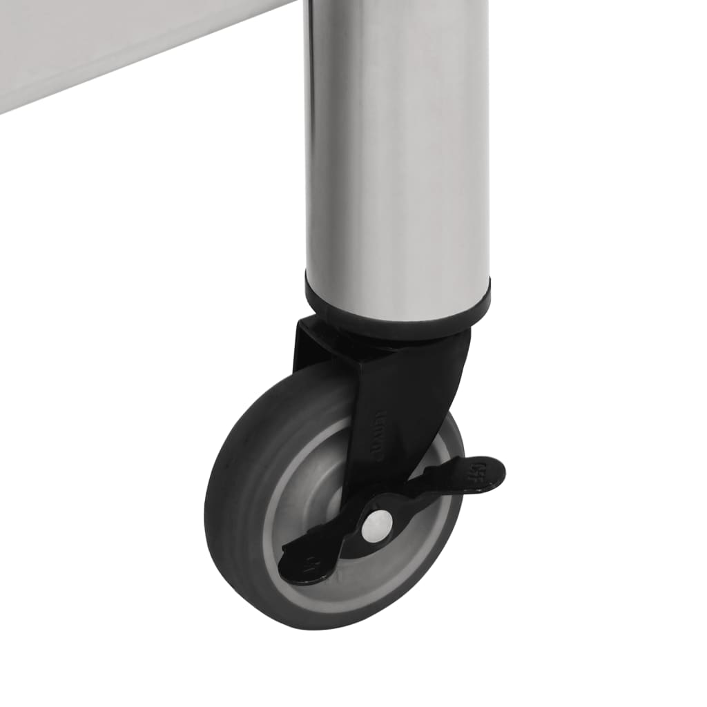 Rozsdamentes acél konyhai munkaasztal kerekekkel 100x45x85 cm