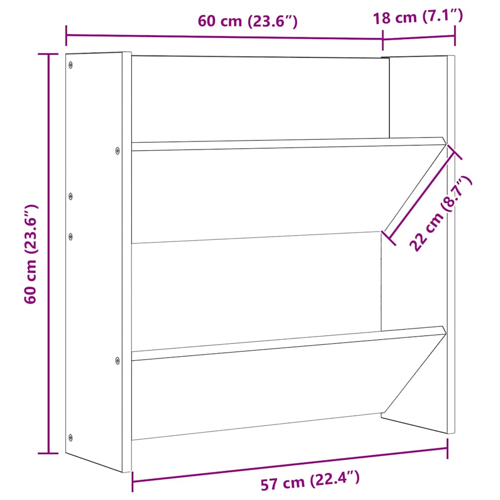 2 db betonszürke fali cipősszekrény 60 x 18 x 60 cm
