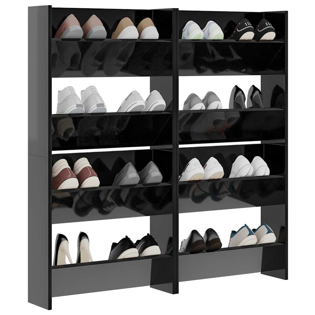 4 db magasfényű fekete szerelt fa fali cipősszekrény 60x18x60cm
