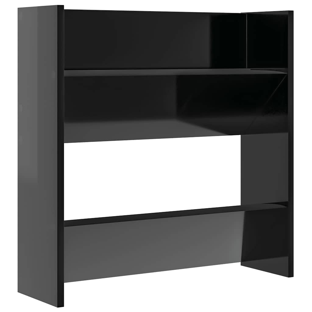 4 db magasfényű fekete szerelt fa fali cipősszekrény 60x18x60cm