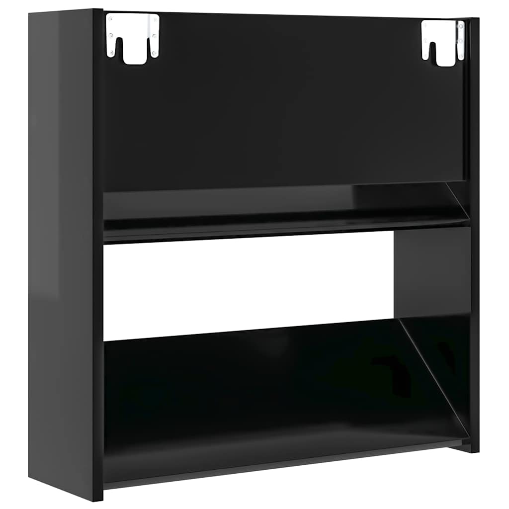 4 db magasfényű fekete szerelt fa fali cipősszekrény 60x18x60cm