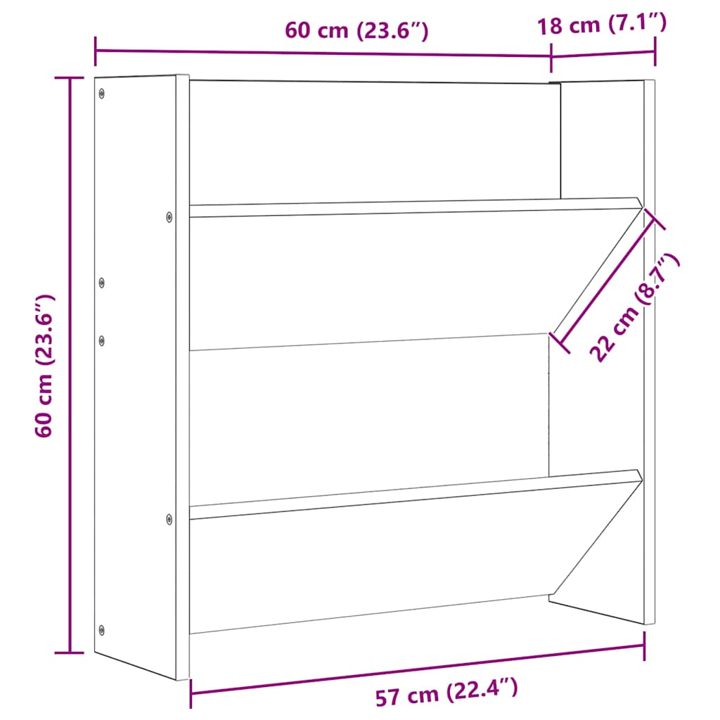 4 db magasfényű fekete szerelt fa fali cipősszekrény 60x18x60cm