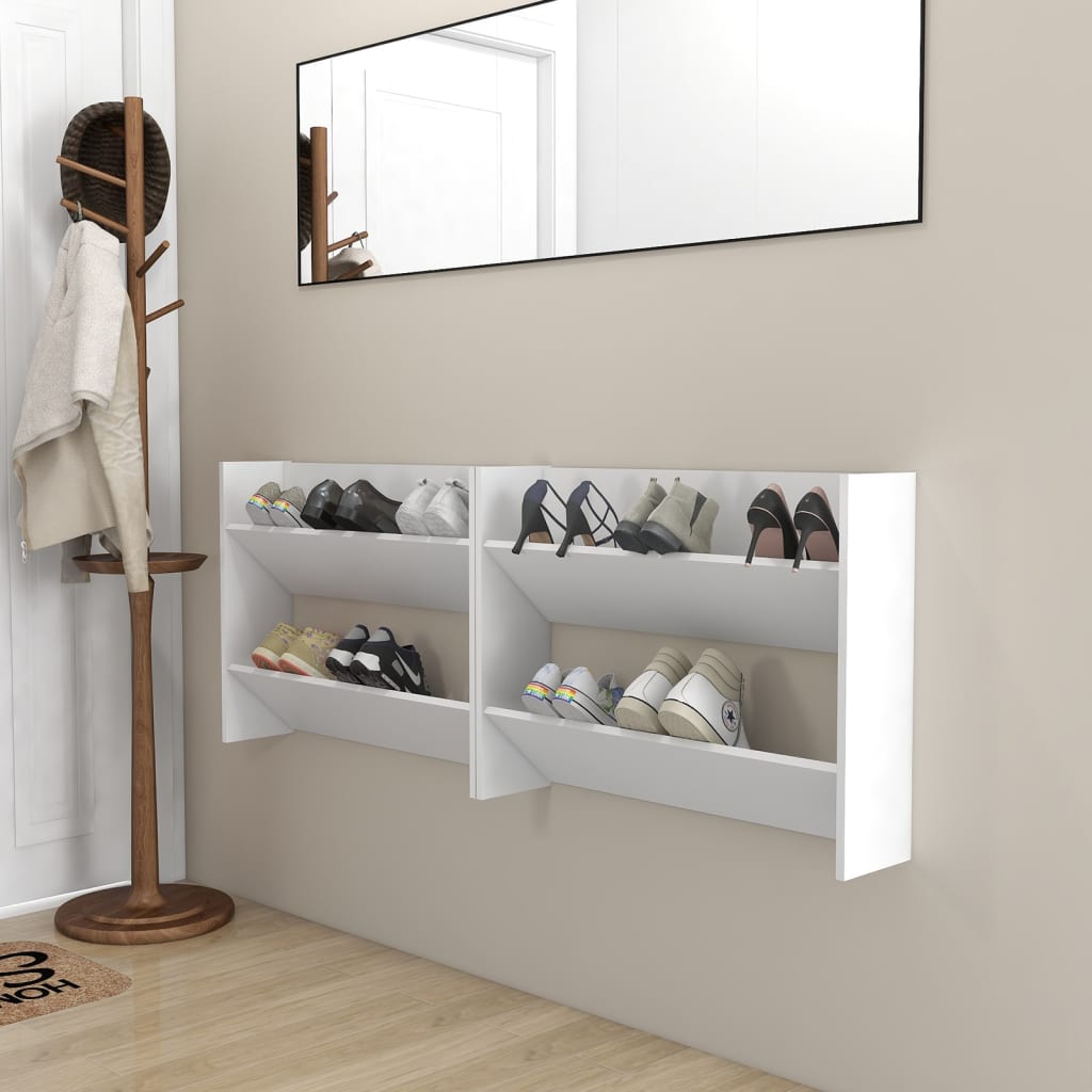 2 db fehér forgácslap fali cipősszekrény 80 x 18 x 60 cm 2 db fehér forgácslap fali cipősszekrény 80 x 18 x 60 cm