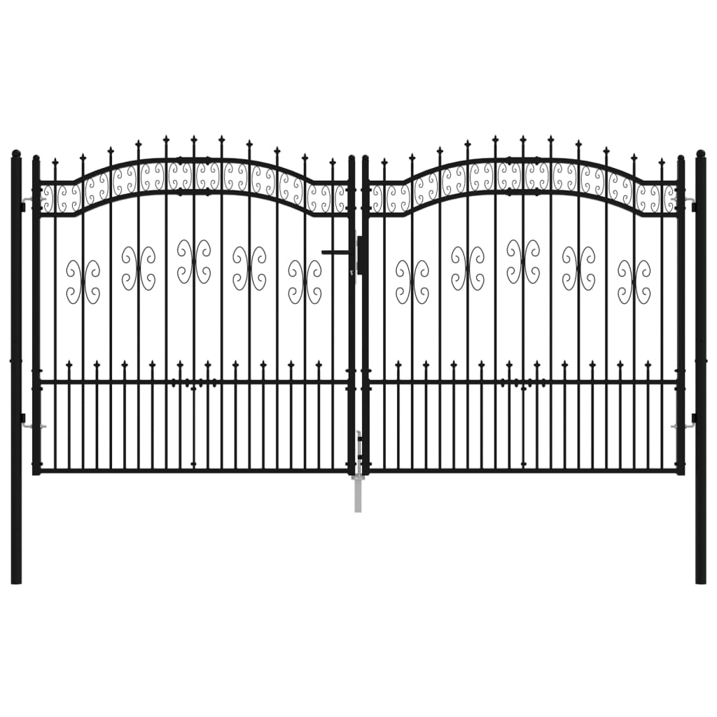 Fekete porszórt acél kerítéskapu lándzsa hegyekkel 305 x 198 cm