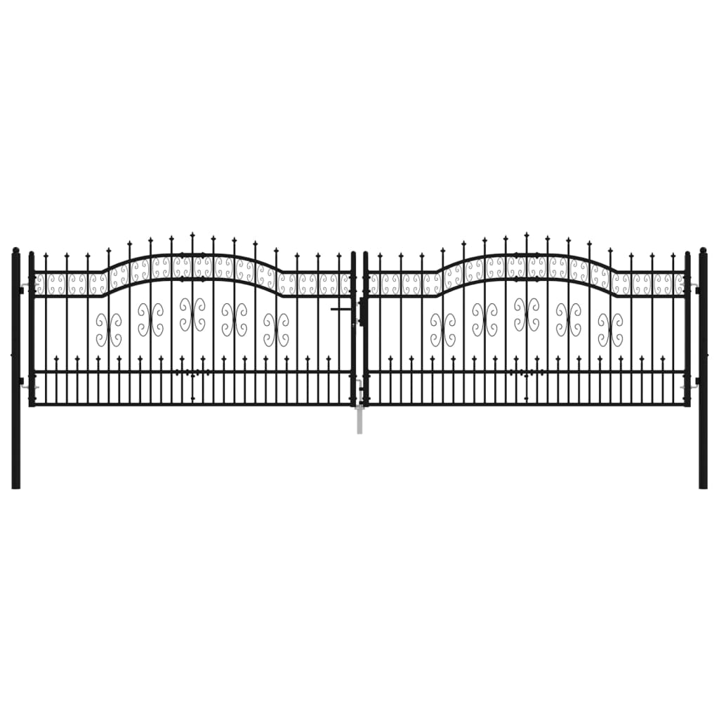 Fekete porszórt acél kerítéskapu lándzsa hegyekkel 406 x 151 cm