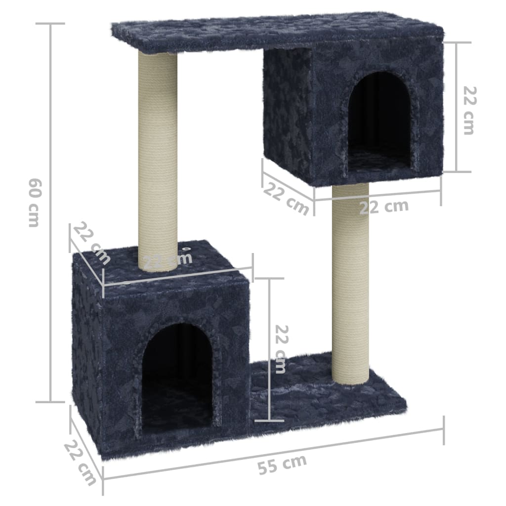 Sötétszürke macskabútor szizál kaparófákkal 60 cm