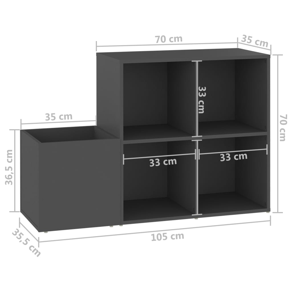Szürke szerelt fa előszobai cipősszekrény 105 x 35,5 x 70 cm