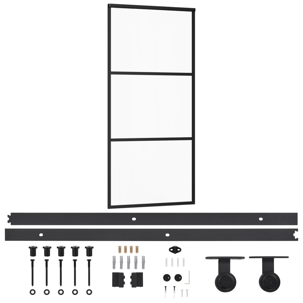 Esg üveg és alumínium tolóajtó fémszerelvény-szettel 90x205 cm