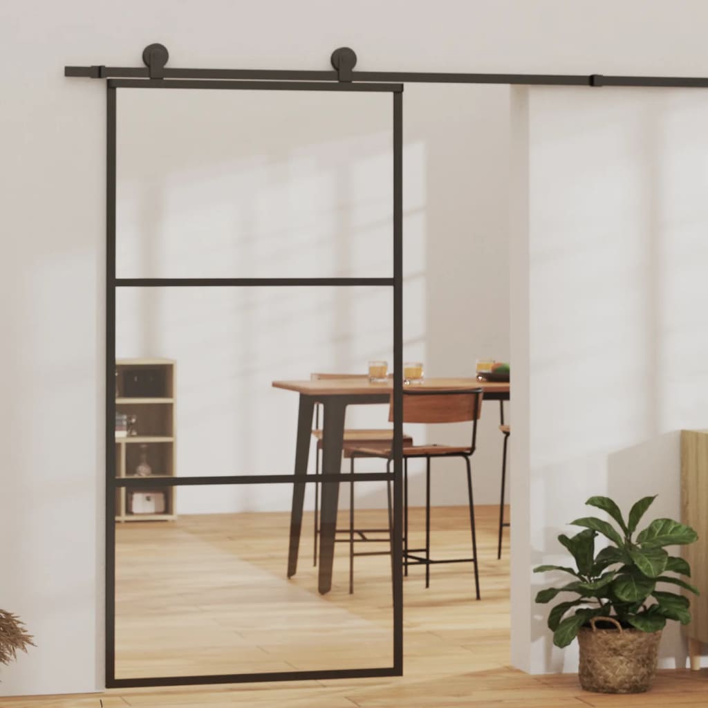 Esg üveg és alumínium tolóajtó fémszerelvény-szettel 102x205 cm