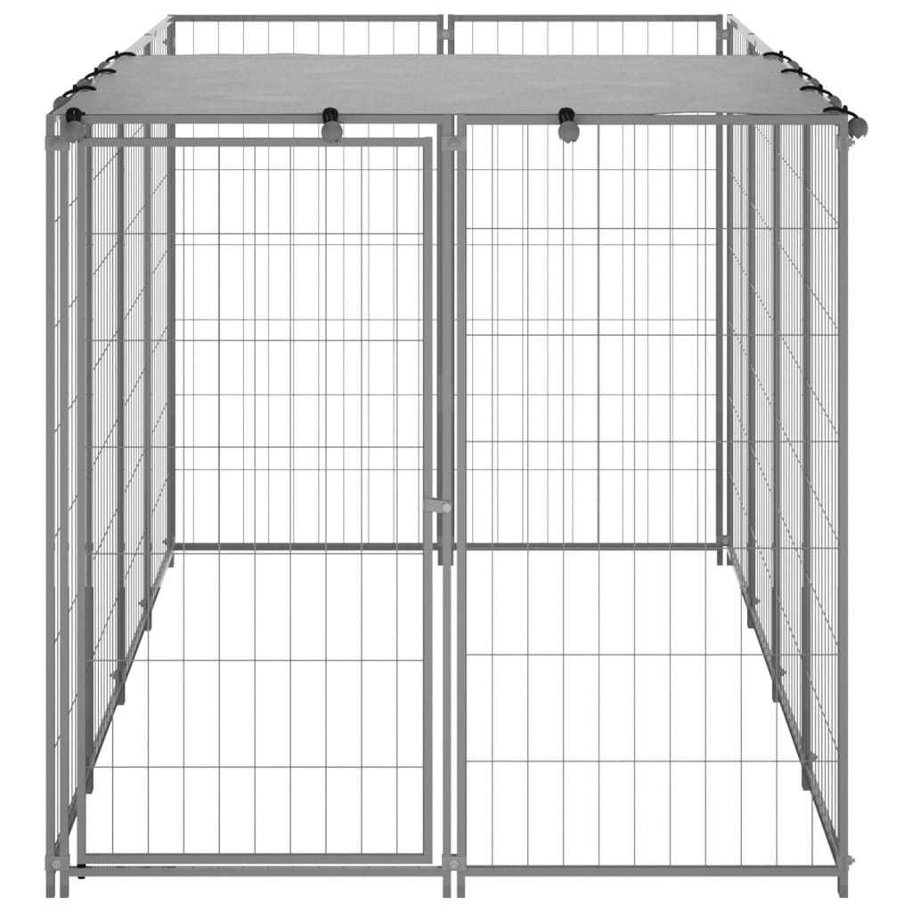 Ezüstszínű acél kutyakennel 2,42 m²
