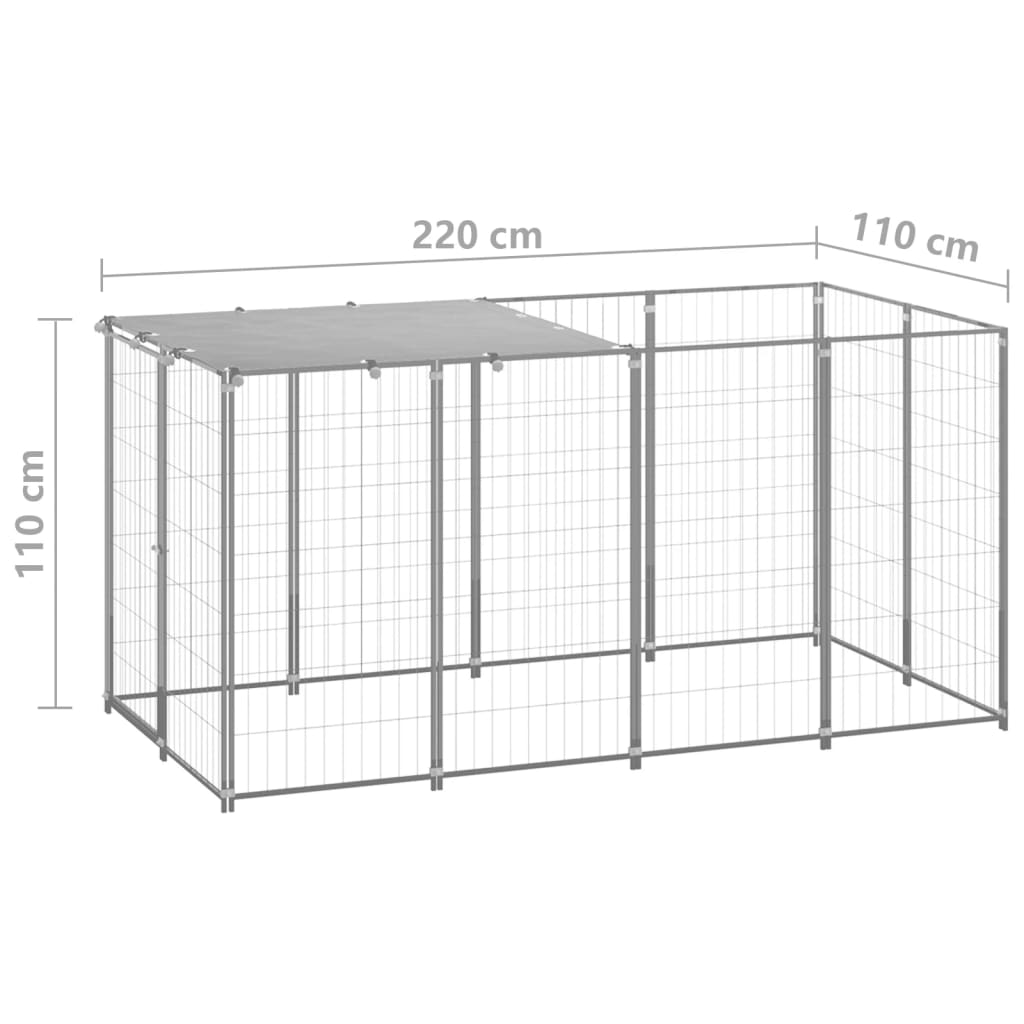 Ezüstszínű acél kutyakennel 2,42 m²