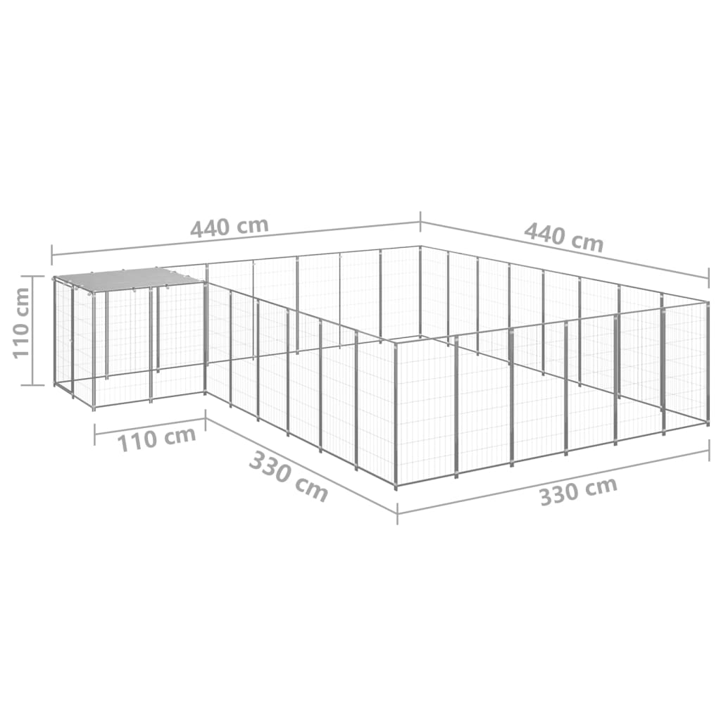 Ezüstszínű acél kutyakennel 15,73 m²