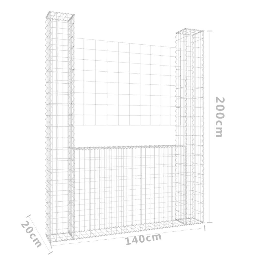 u-alakú vas gabionkosár 2 oszloppal 140 x 20 x 200 cm u-alakú vas gabionkosár 2 oszloppal 140 x 20 x 200 cm