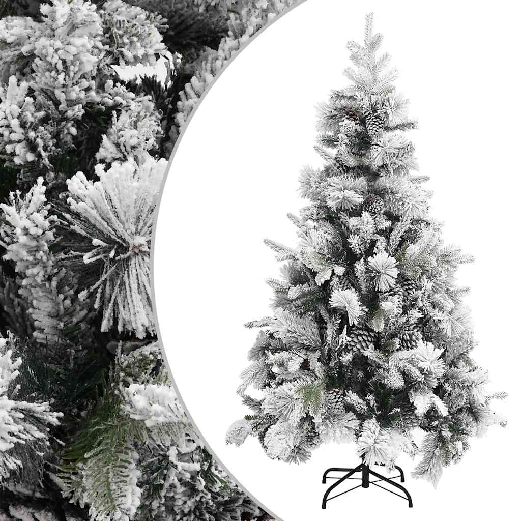 Pvc/pe karácsonyfa pelyhes hóval és tobozokkal 195 cm
