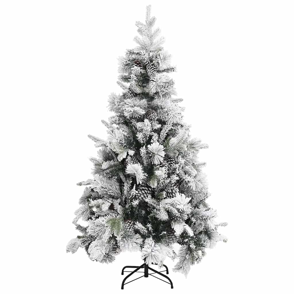 Pvc/pe karácsonyfa pelyhes hóval és tobozokkal 195 cm