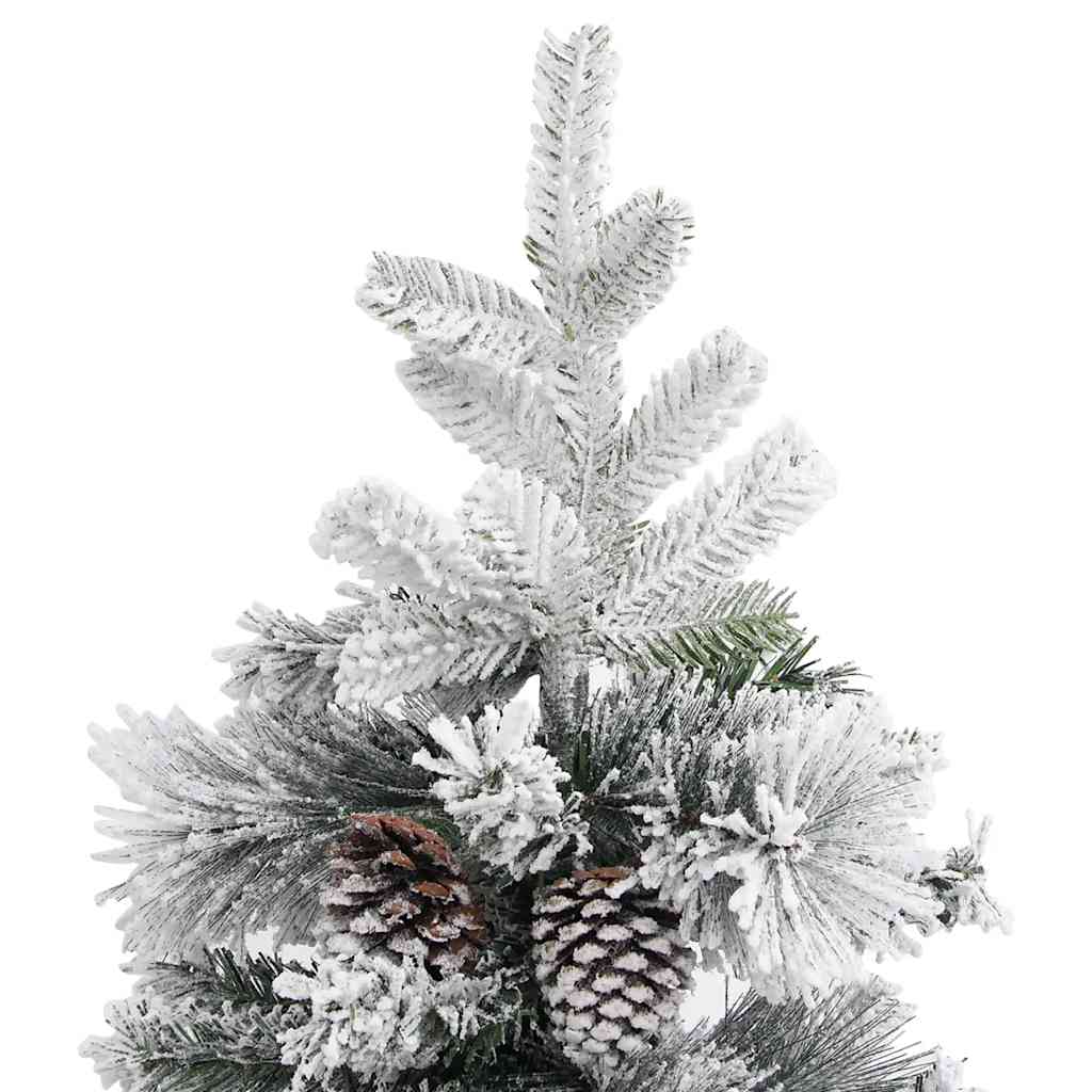 Pvc/pe karácsonyfa pelyhes hóval és tobozokkal 195 cm