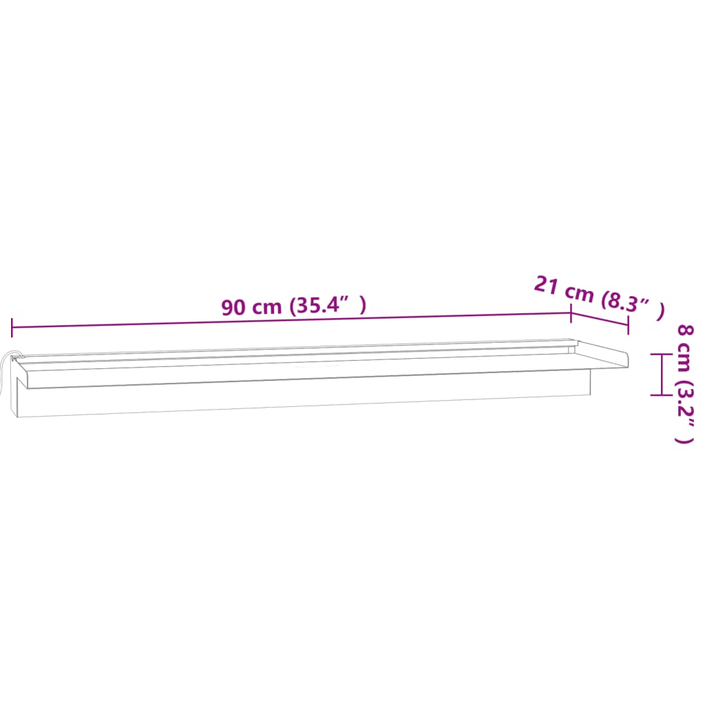 Rozsdamentes acél vízeséskifolyó rgb led-ekkel 90 cm