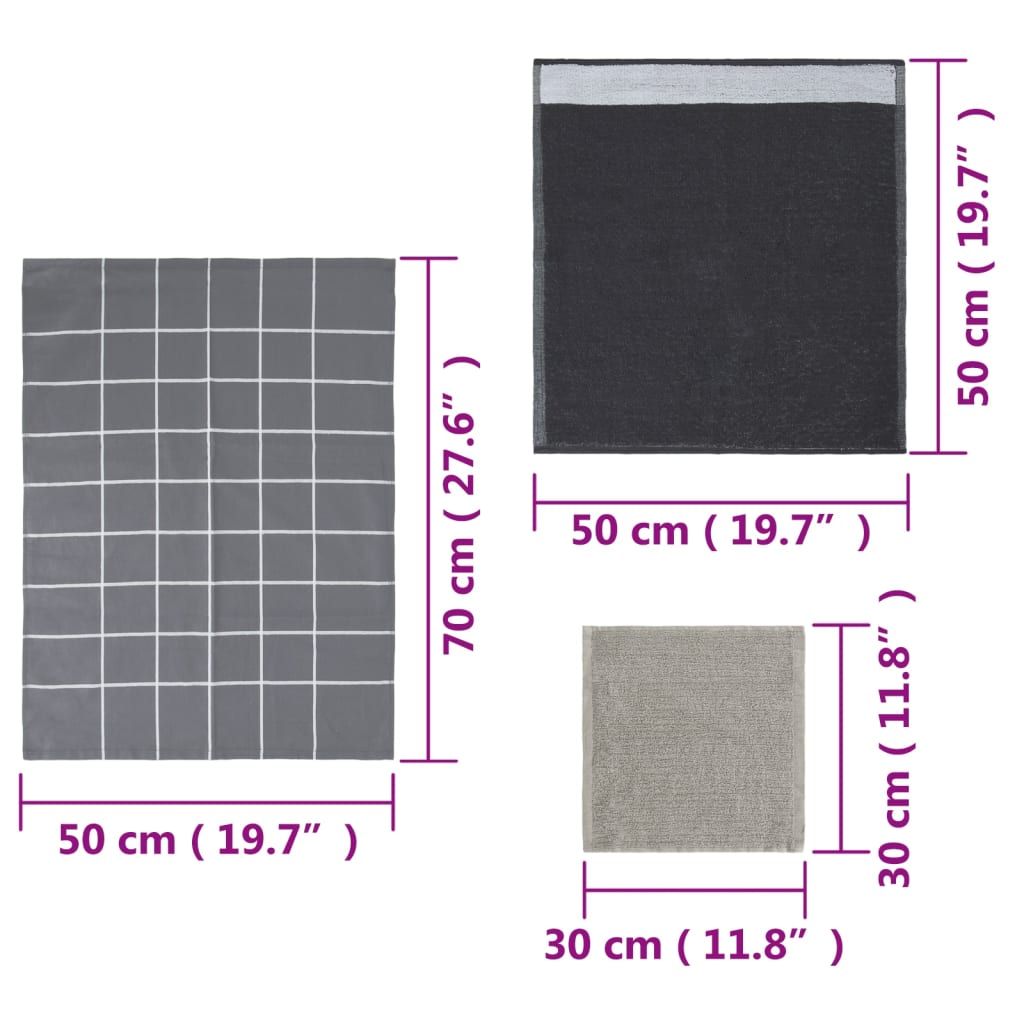 12-részes szürke pamut törölközőszett