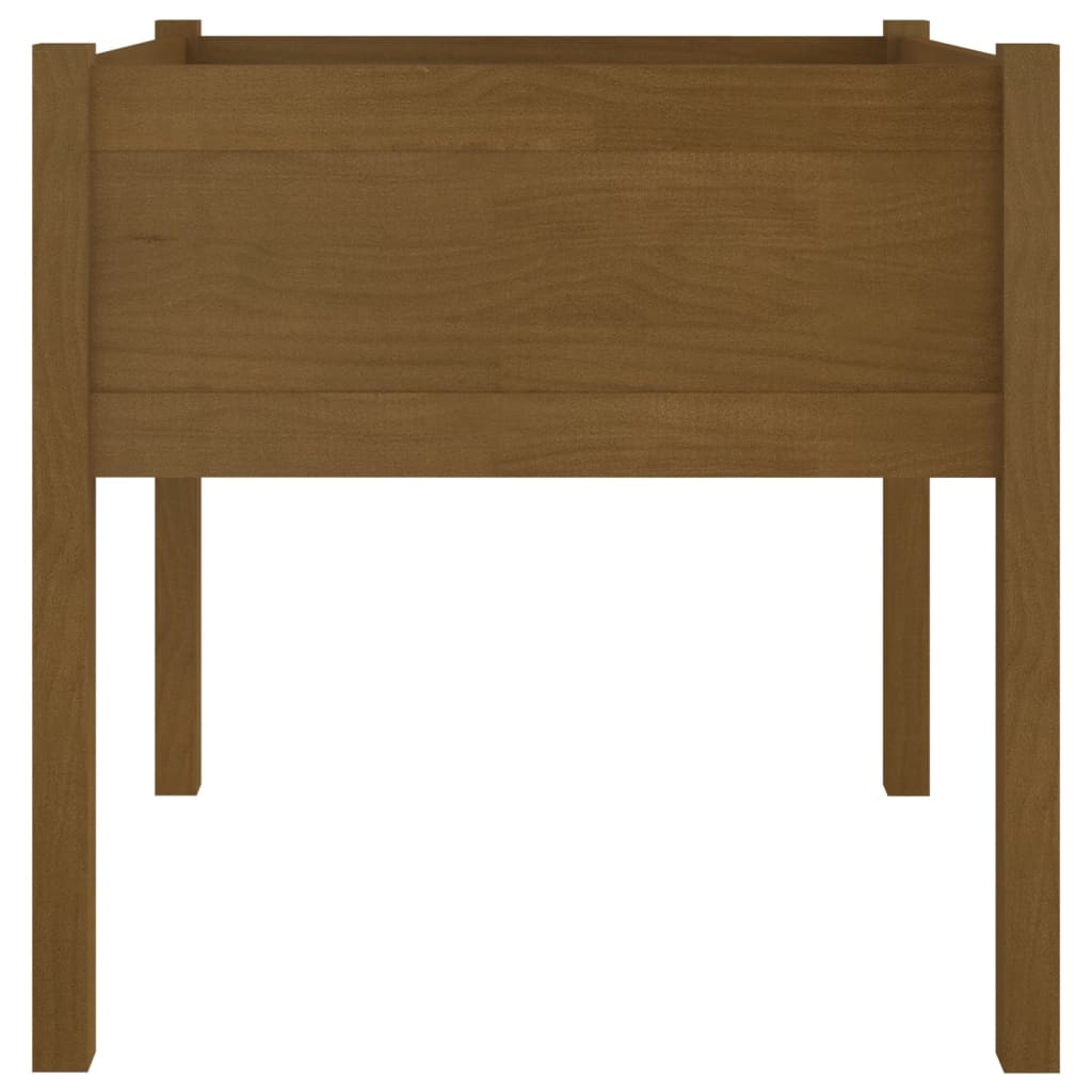 Mézbarna tömör fenyőfa kerti virágtartó 70 x 70 x 70 cm