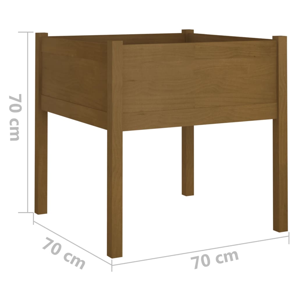 Mézbarna tömör fenyőfa kerti virágtartó 70 x 70 x 70 cm