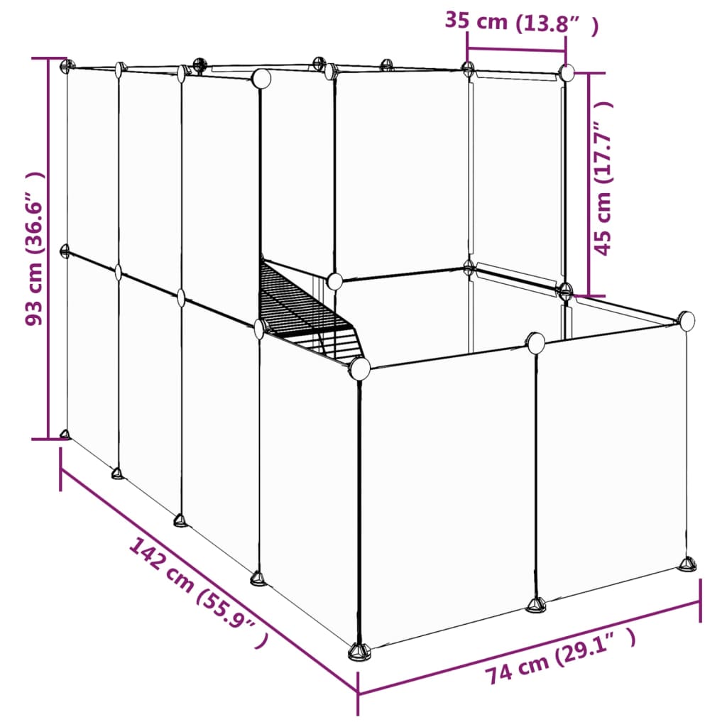 Fekete polipropilén és acél kisállatketrec 142 x 74 x 93 cm Fekete polipropilén és acél kisállatketrec 142 x 74 x 93 cm