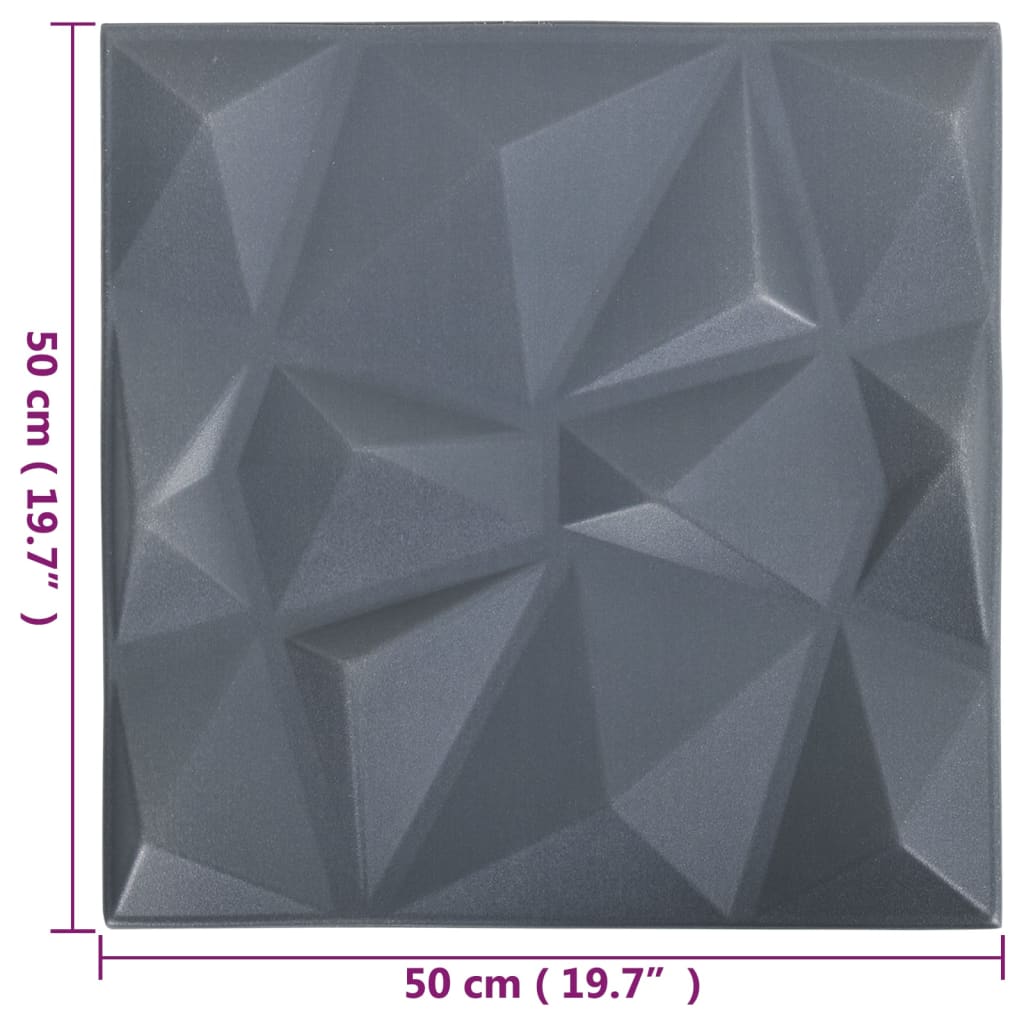 12 darab gyémánt szürke 3d fali panel 50 x 50 cm 3 m² 12 darab gyémánt szürke 3d fali panel 50 x 50 cm 3 m²
