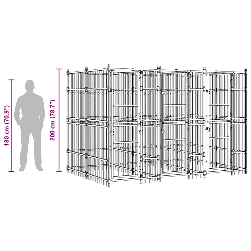 Acél kültéri kutyakennel 7,37 m²