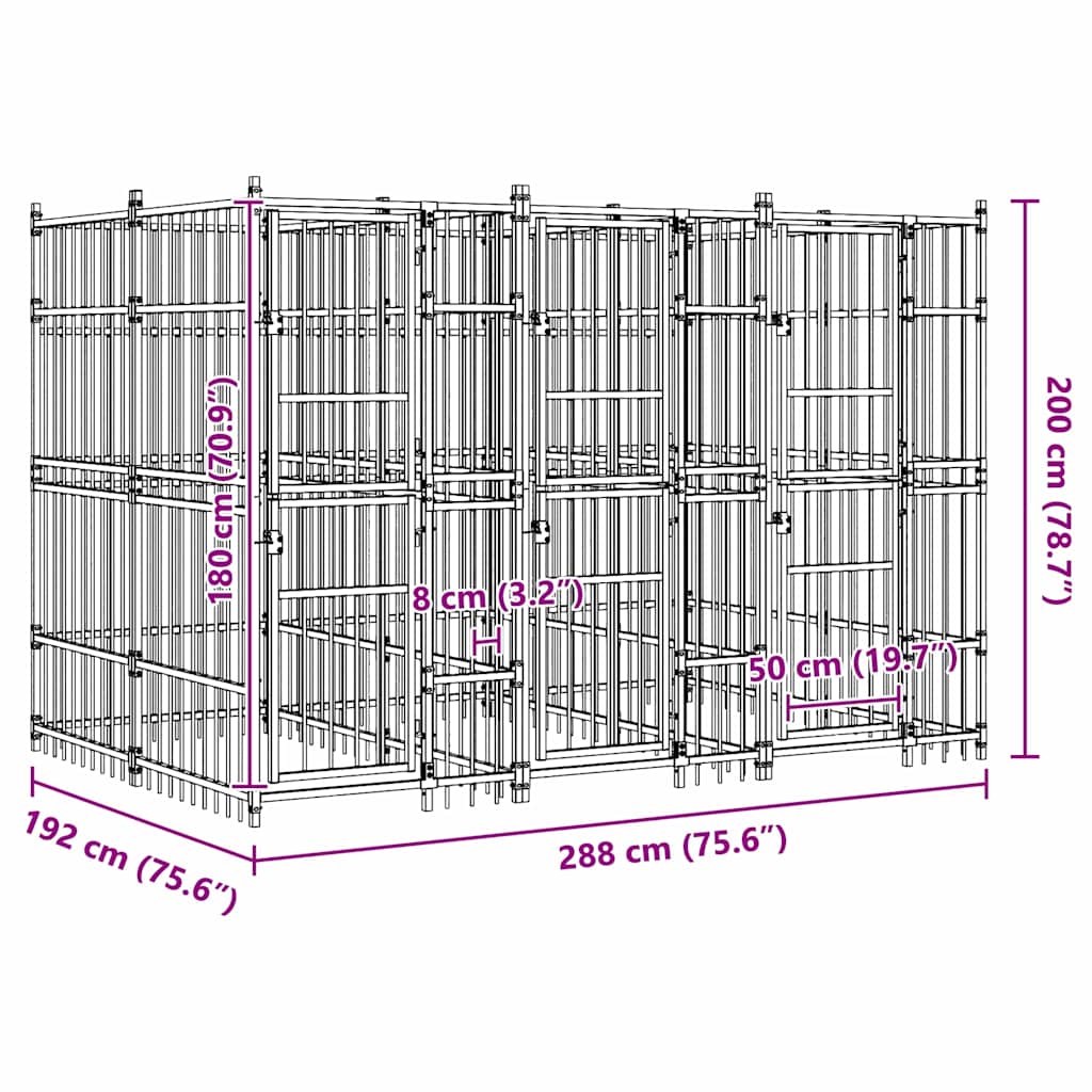 Acél kültéri kutyakennel 7,37 m²