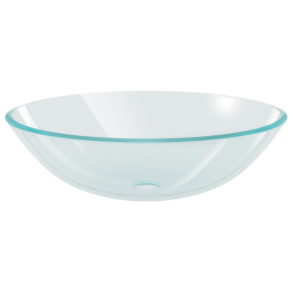 Edzett üveg mosdókagyló csapteleppel és leeresztőszeleppel