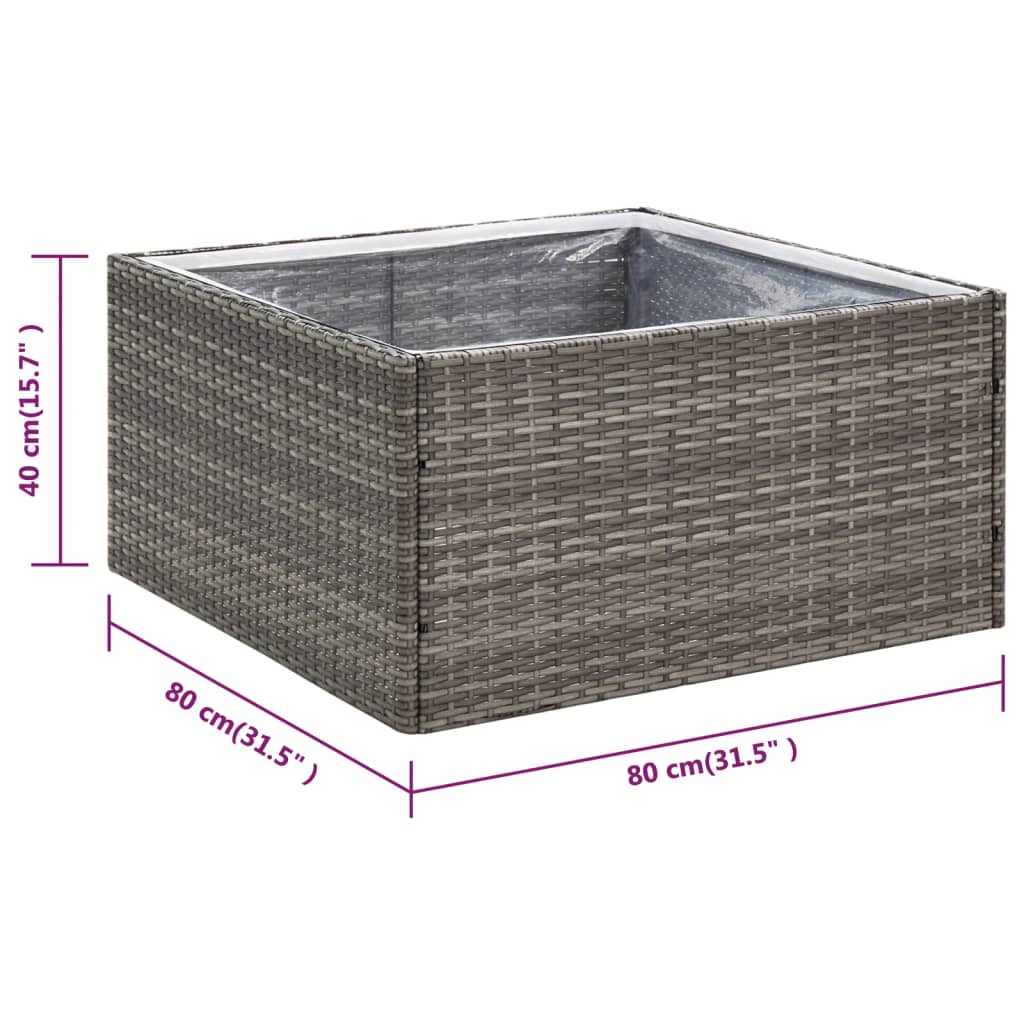 Szürke polyrattan kerti ültetőláda 80 x 80 x 40 cm