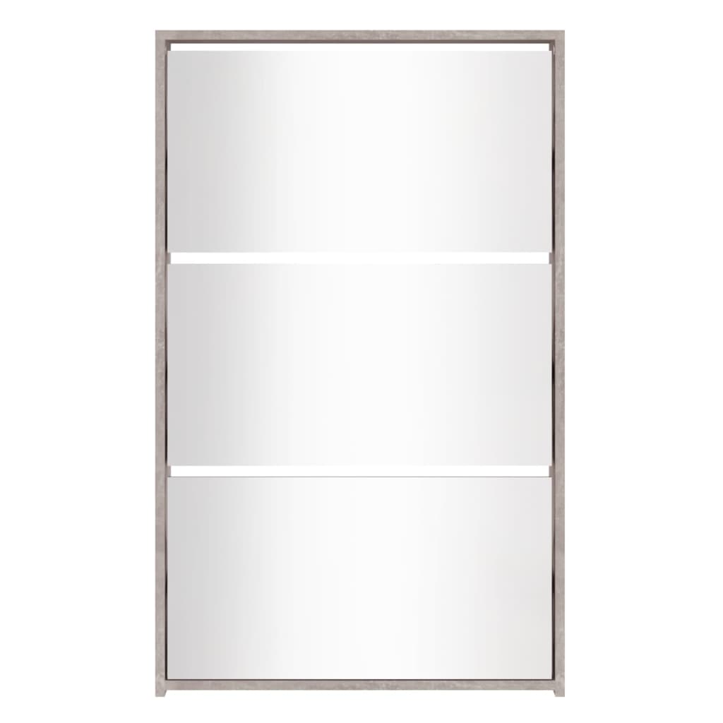Betonszürke 3-szintes cipőszekrény tükörrel 63 x 17 x 102,5 cm