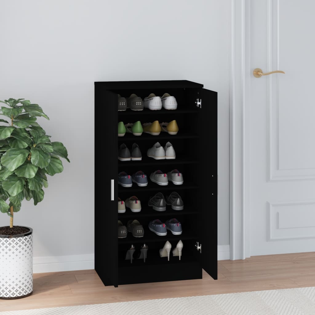 Fekete szerelt fa cipősszekrény 55 x 35 x 108 cm Fekete szerelt fa cipősszekrény 55 x 35 x 108 cm