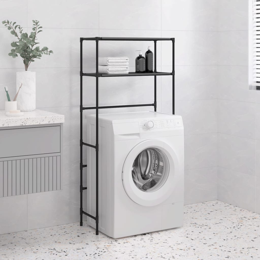 2 szintes fekete vas mosógép feletti tárolóállvány 69x28x143 cm 2 szintes fekete vas mosógép feletti tárolóállvány 69x28x143 cm