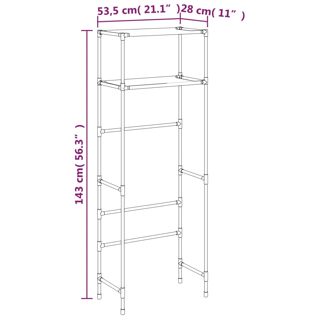 2 szintes fekete vas wc feletti tárolóállvány 53,5x28x143 cm 2 szintes fekete vas wc feletti tárolóállvány 53,5x28x143 cm