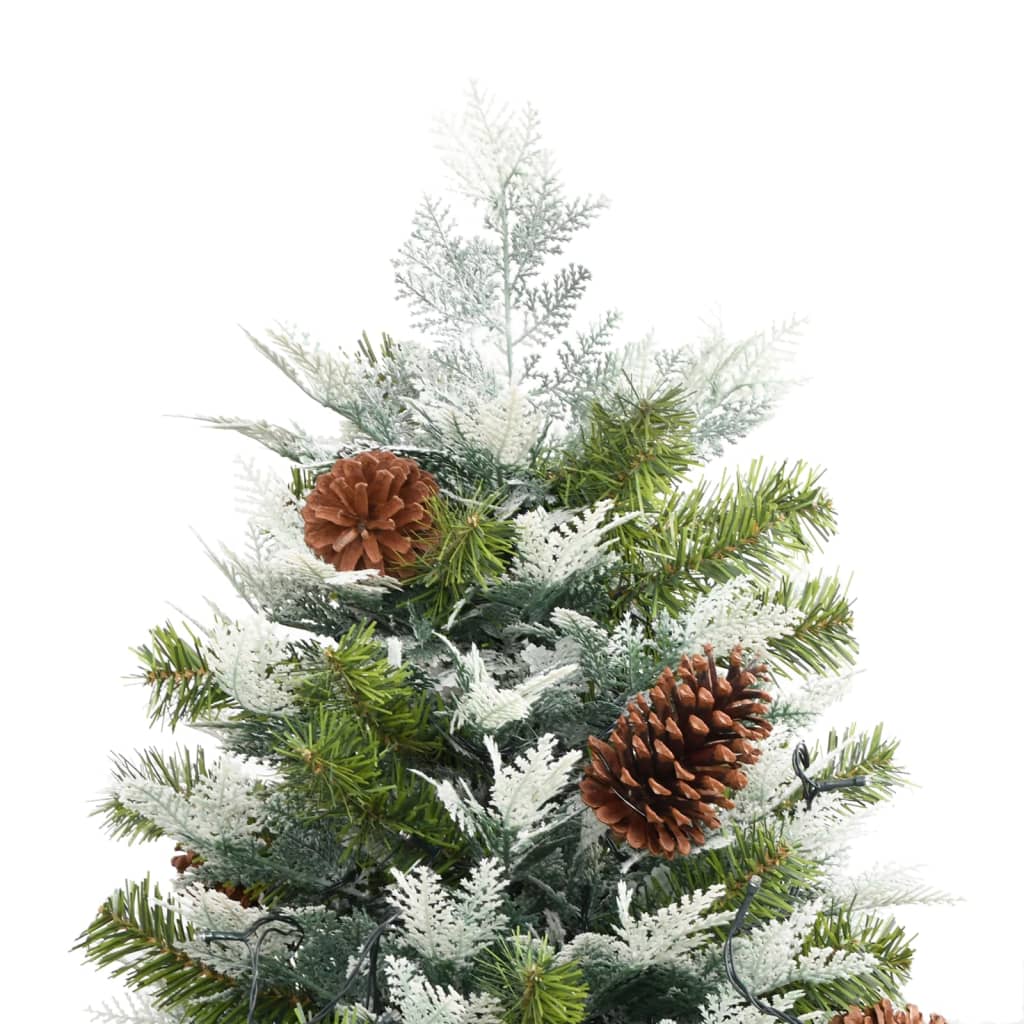 Zöld pvc és pe megvilágított karácsonyfa fenyőtobozzal 195 cm