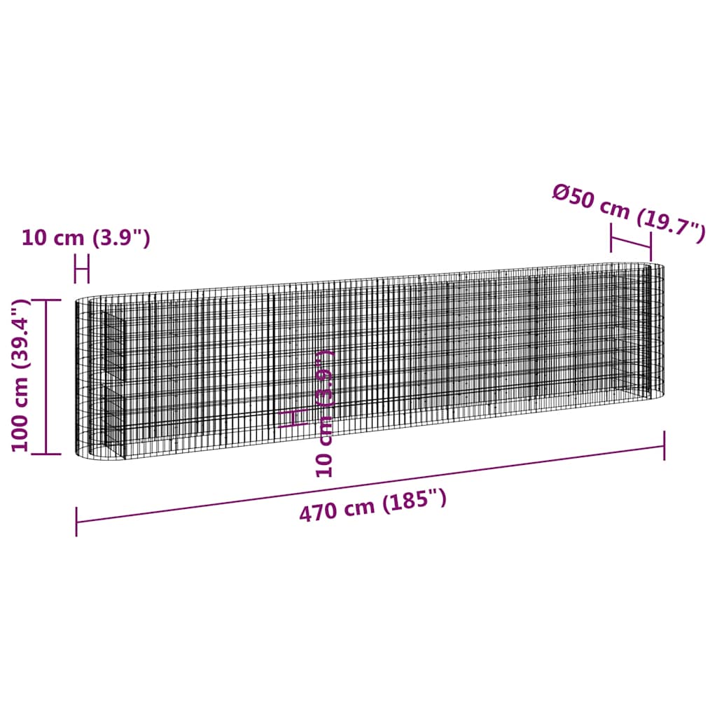 Horganyzott vas gabion magaságyás 470x50x100 cm